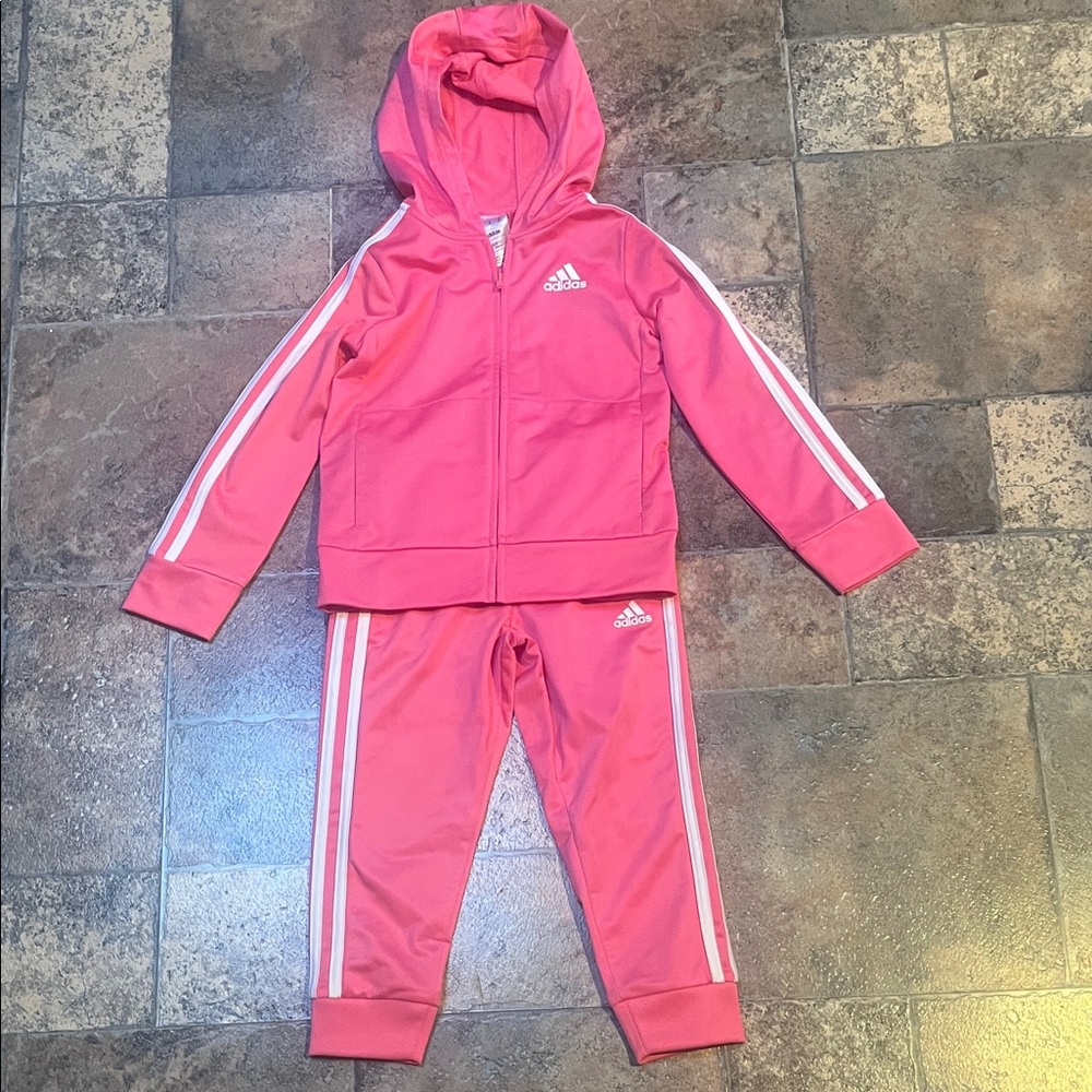 Adidas Kids Pink and White Tracksuit